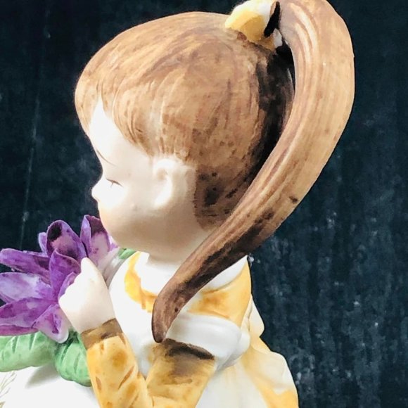 Vintage Bisque Porcelain Lefton February Girl Ponytail Violets Girl of the Month - Picture 8 of 9